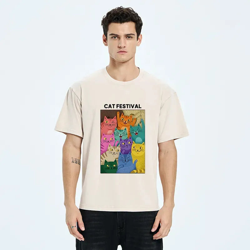 Colorful Japanese festival cat t-shirt