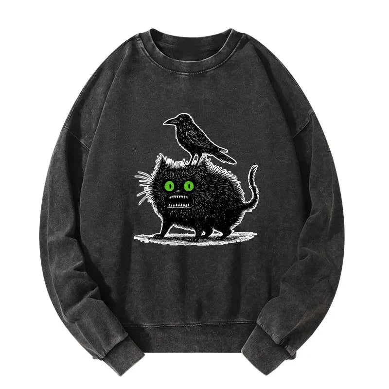 Kyoto-Lion Crow And Black Cat Washed Sweatshirt