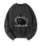 Kyoto-Lion Crow And Black Cat Washed Sweatshirt