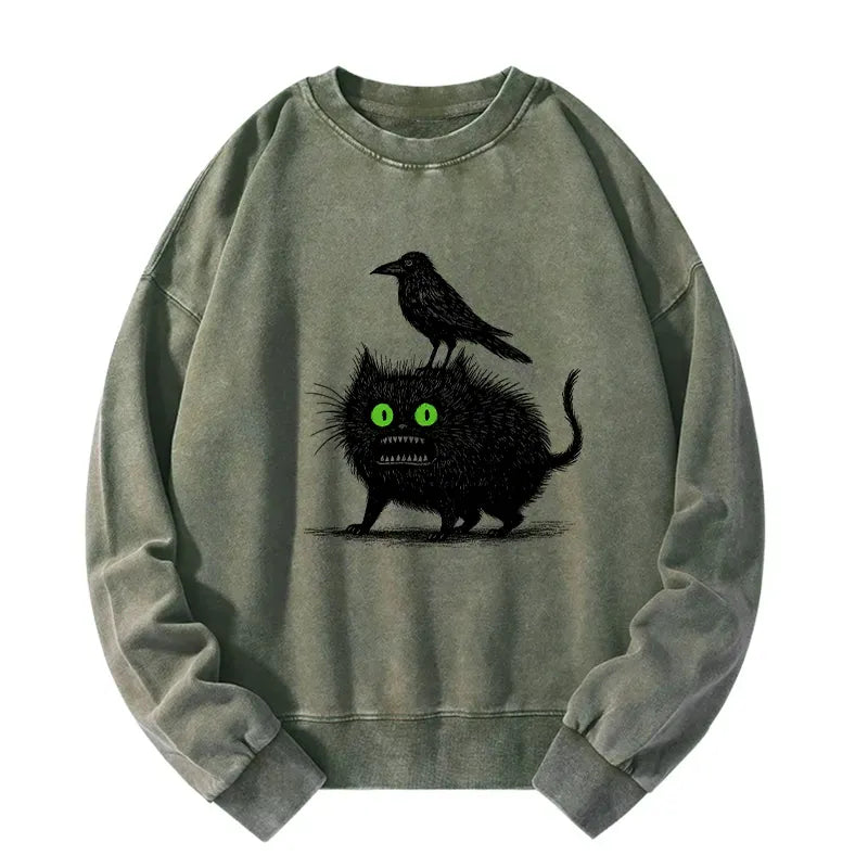 Kyoto-Lion Crow And Black Cat Washed Sweatshirt