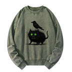 Kyoto-Lion Crow And Black Cat Washed Sweatshirt