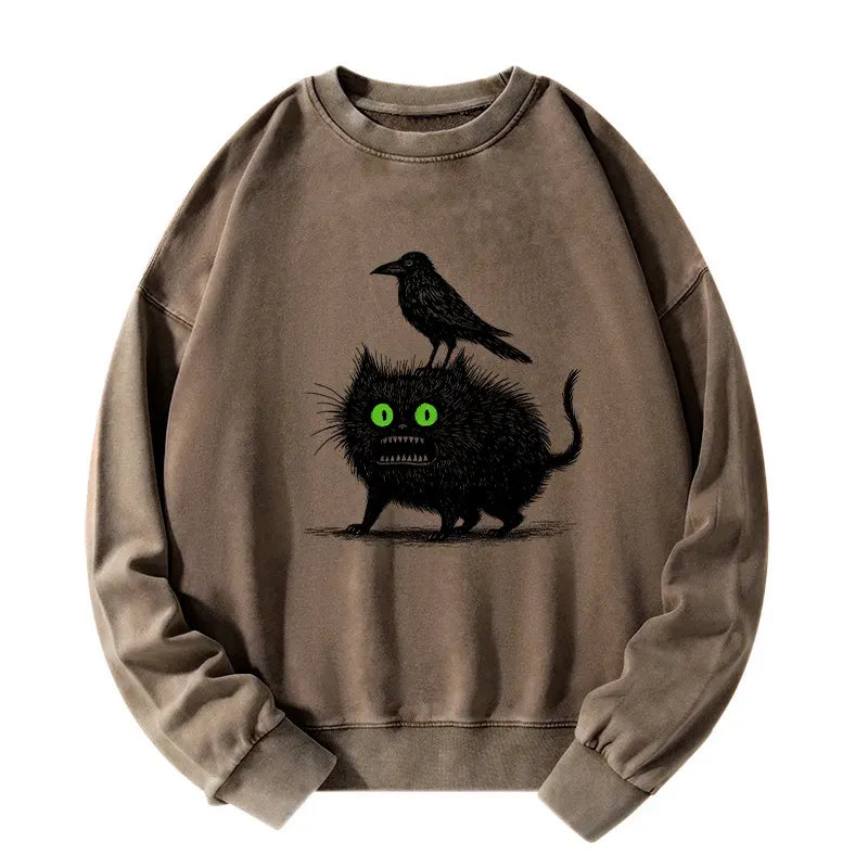 Kyoto-Lion Crow And Black Cat Washed Sweatshirt