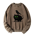 Kyoto-Lion Crow And Black Cat Washed Sweatshirt