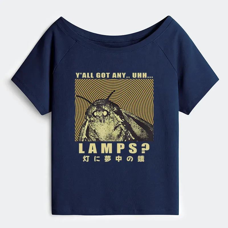 Kyoto-Lion Moth Obsessed With The Light Off Shoulder T-Shirt