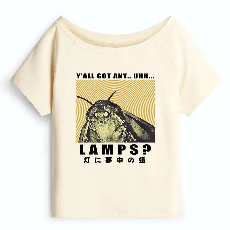 Kyoto-Lion Moth Obsessed With The Light Off Shoulder T-Shirt
