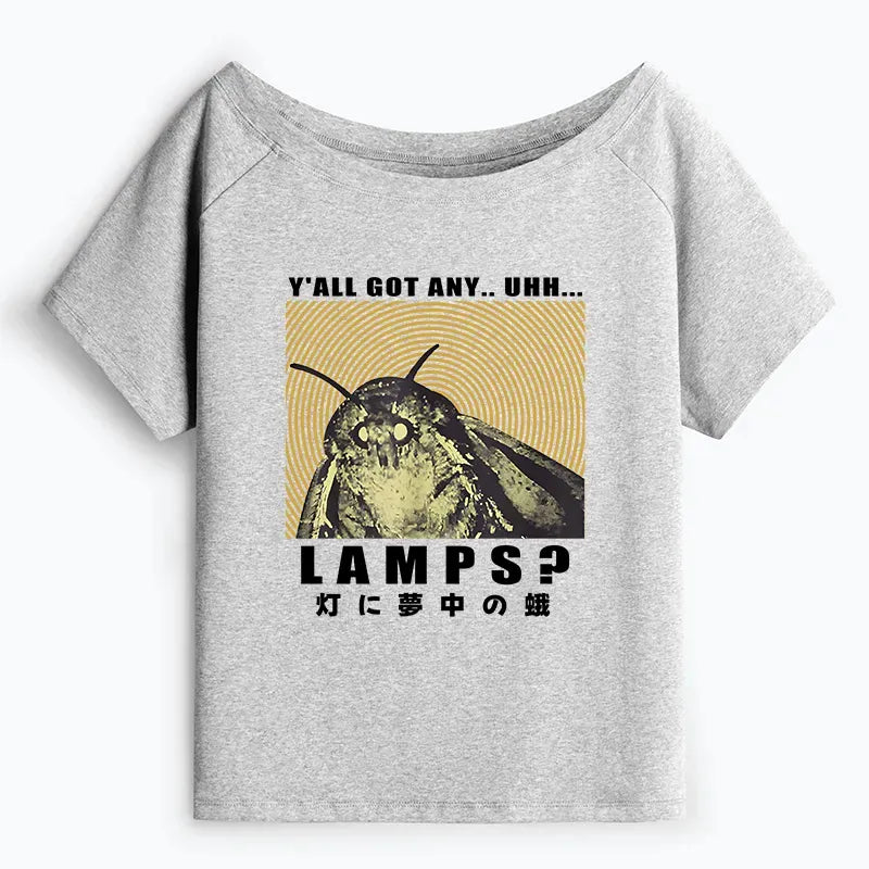Kyoto-Lion Moth Obsessed With The Light Off Shoulder T-Shirt