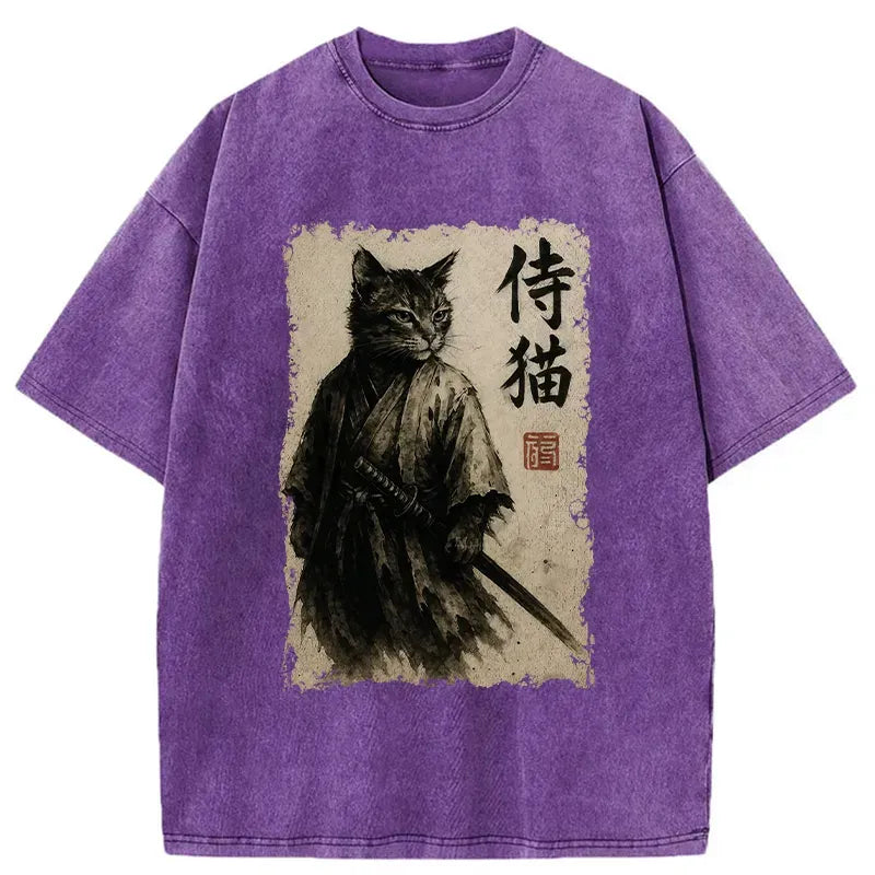 Washed Vintage Cat Tee for Daily Wear