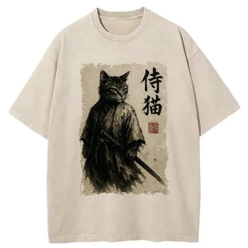 Washed Vintage Cat Tee for Daily Wear