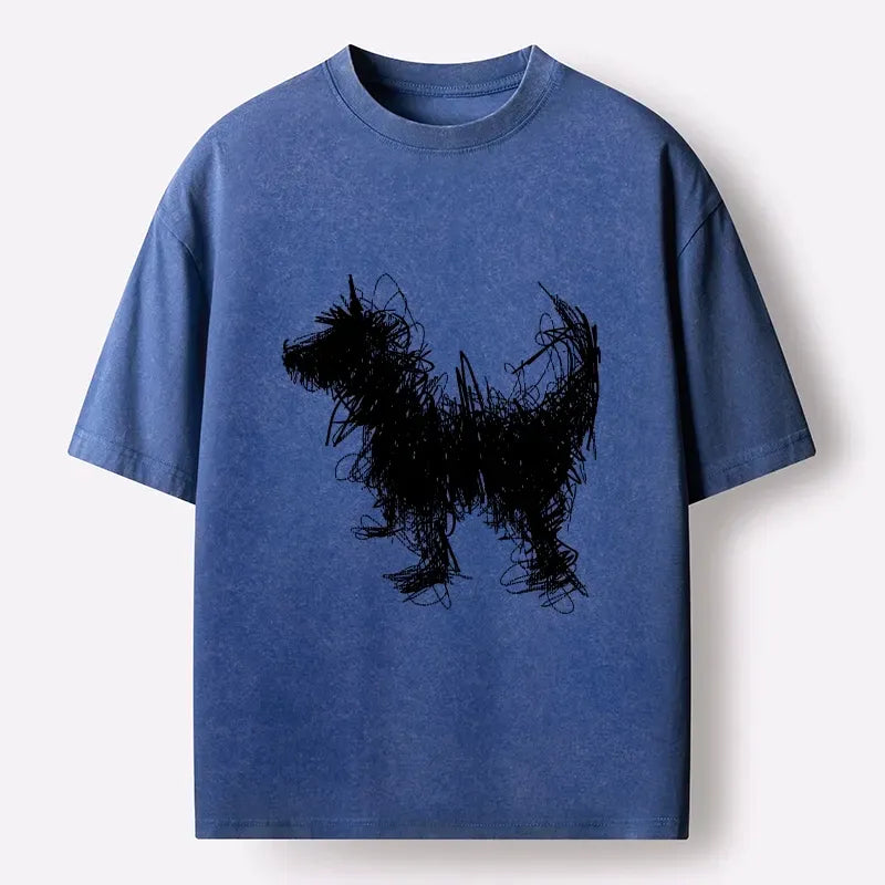 Kyoto-Lion Expressive Line Art Of A Dog Washed T-Shirt