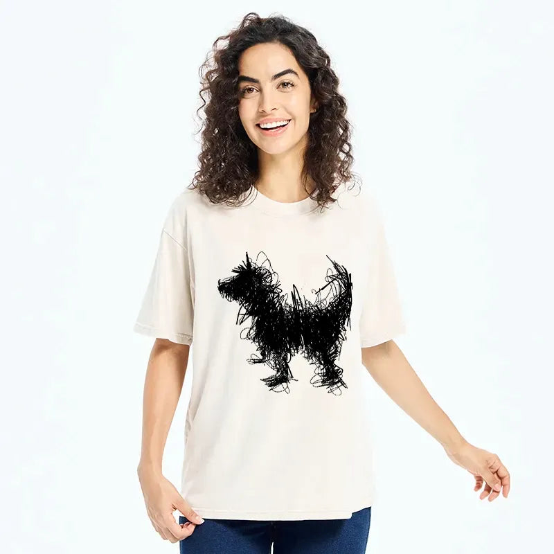 Kyoto-Lion Expressive Line Art Of A Dog Washed T-Shirt