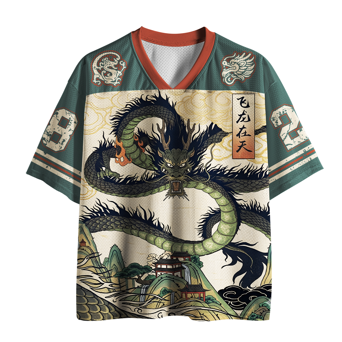Vintage Ukiyo-e Dragon Mesh Jersey for Fitness