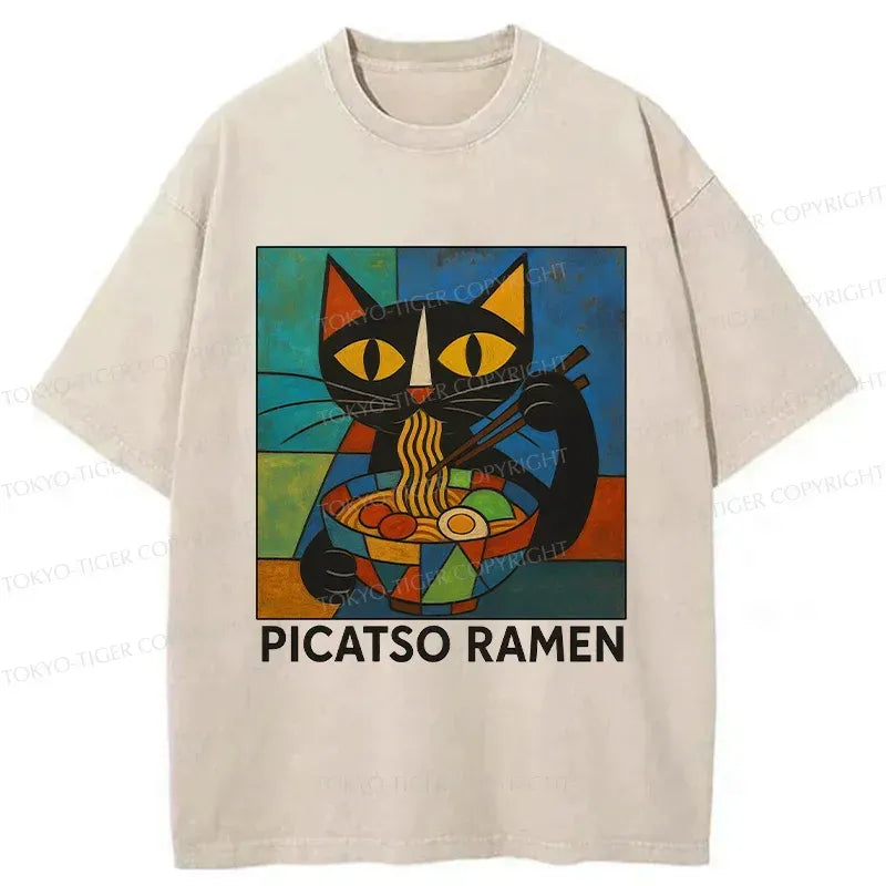 kyoto lion abstract cat eating ramen t-shirt