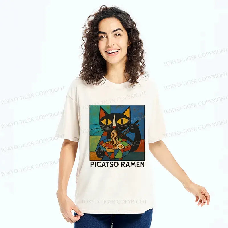 kyoto lion abstract cat eating ramen t-shirt