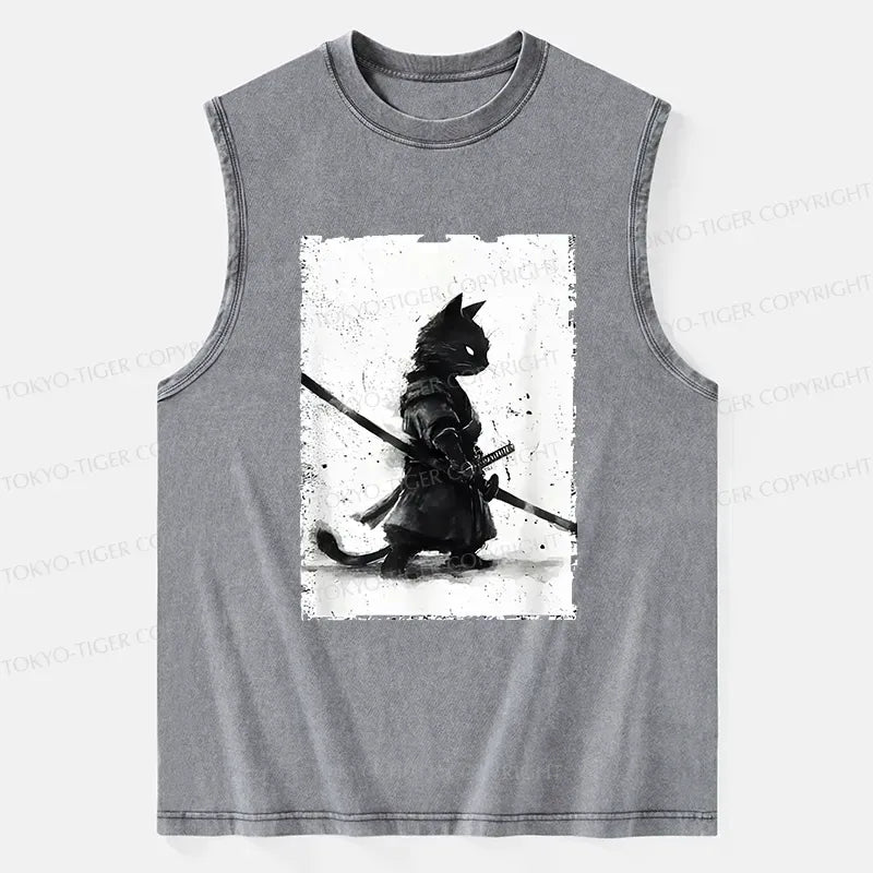 Retro Cat Samurai Tank for Streetwear