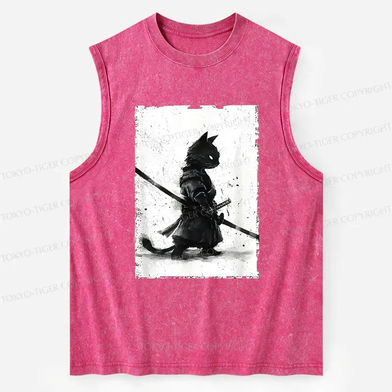 Retro Cat Samurai Tank for Streetwear