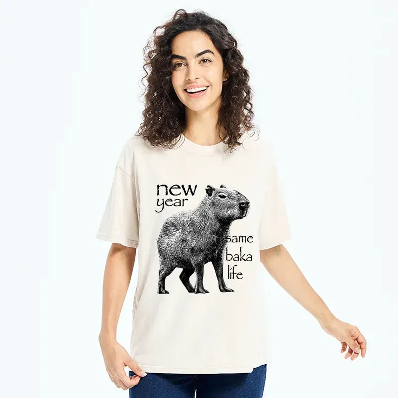 Funny Japanese Washed T-Shirt for Daily Wear