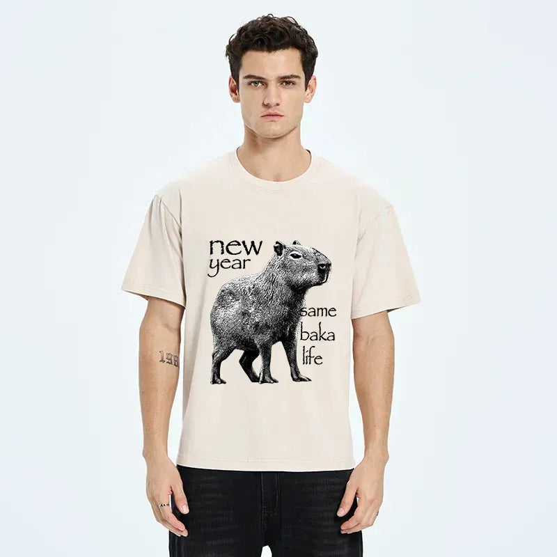 Funny Japanese Washed T-Shirt for Daily Wear