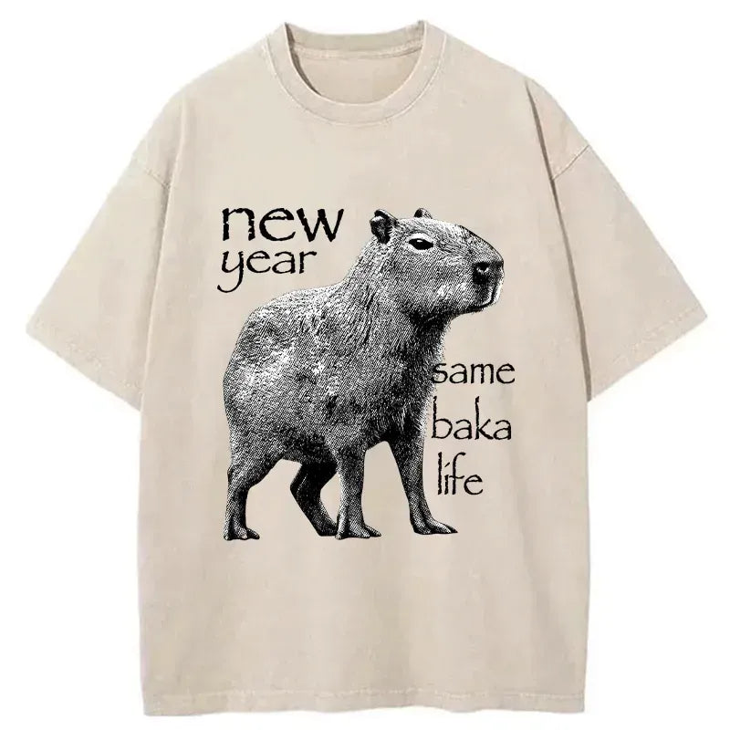 Funny Japanese Washed T-Shirt for Daily Wear