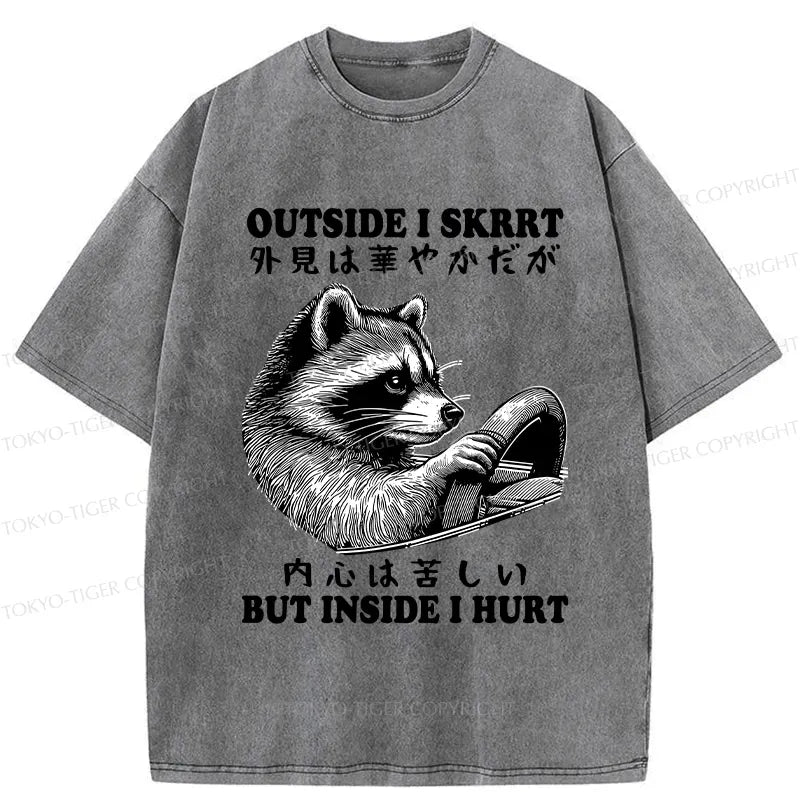Kyoto-Lion Outside I Skrrt But Inside I Hurt Washed T-Shirt