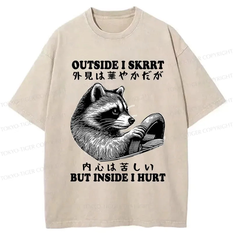 Kyoto-Lion Outside I Skrrt But Inside I Hurt Washed T-Shirt
