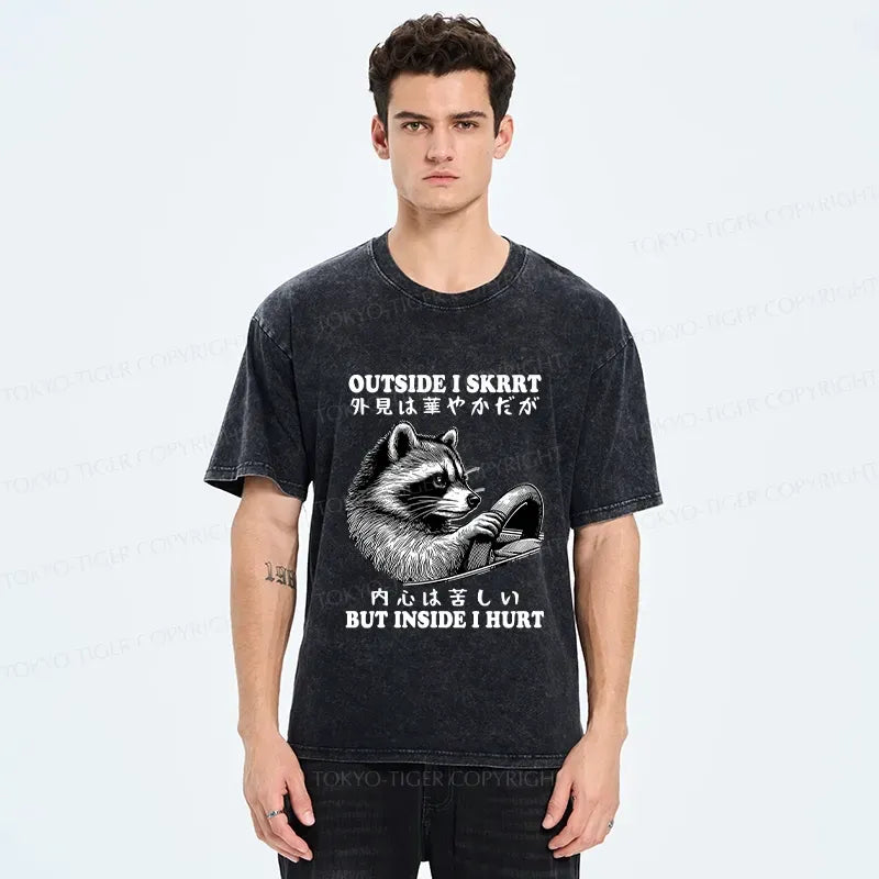 Kyoto-Lion Outside I Skrrt But Inside I Hurt Washed T-Shirt