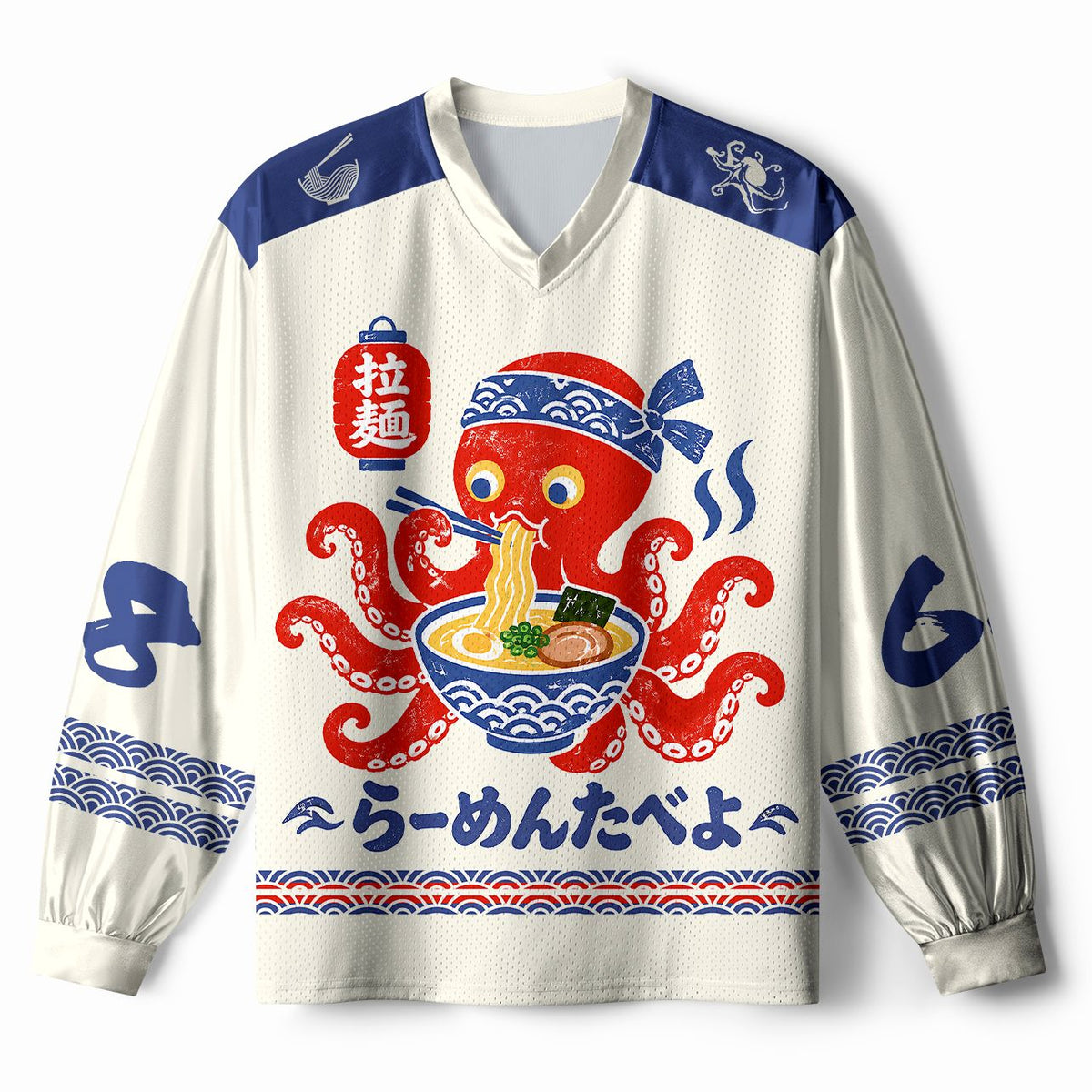Kyoto-Lion Japanese Retro Octopus Ramen Paneled Long Sleeve Jersey