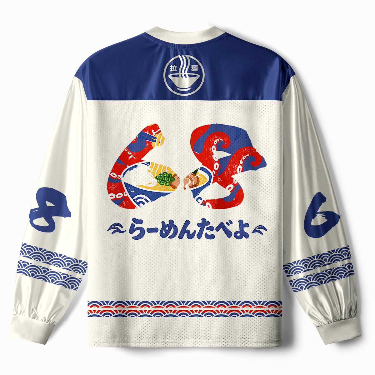 Kyoto-Lion Japanese Retro Octopus Ramen Paneled Long Sleeve Jersey