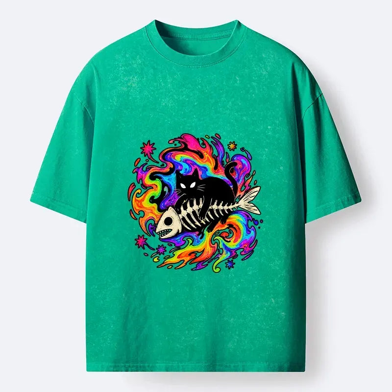Kyoto-Lion Psychedelic Cat Fish Washed T-Shirt