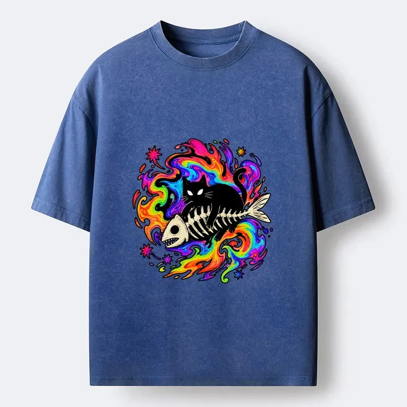 Kyoto-Lion Psychedelic Cat Fish Washed T-Shirt