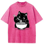 japanese cat eating ramen washed tee