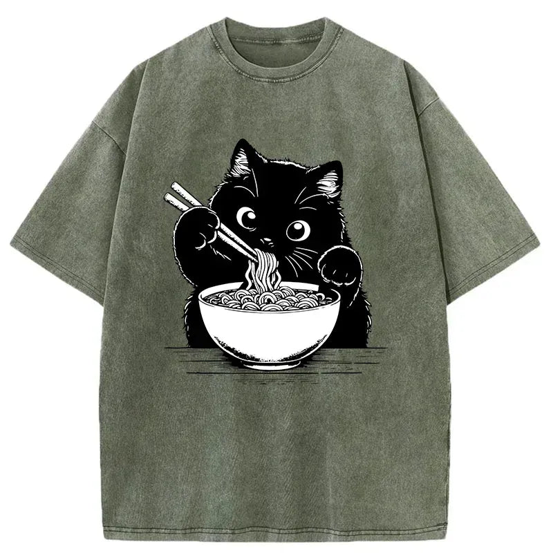 cute cat ramen t-shirt for summer