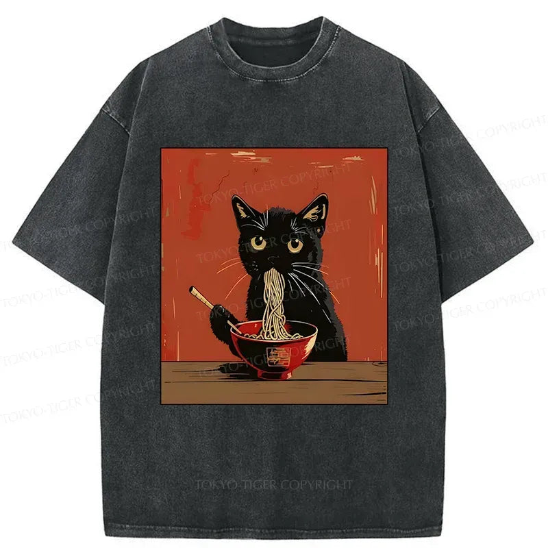Japanese Black Cat Ramen T-Shirt