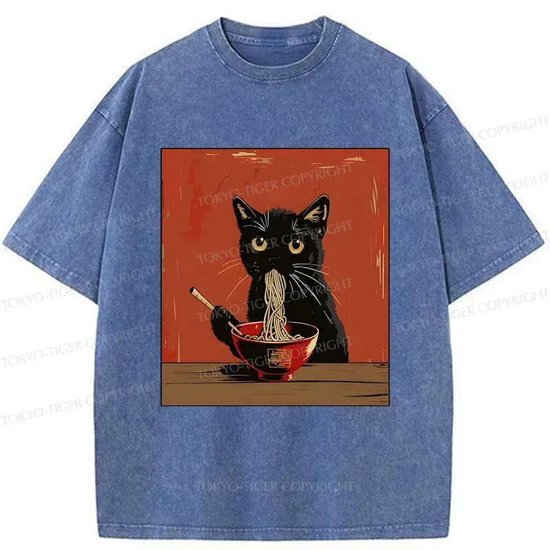 Japanese Black Cat Ramen T-Shirt