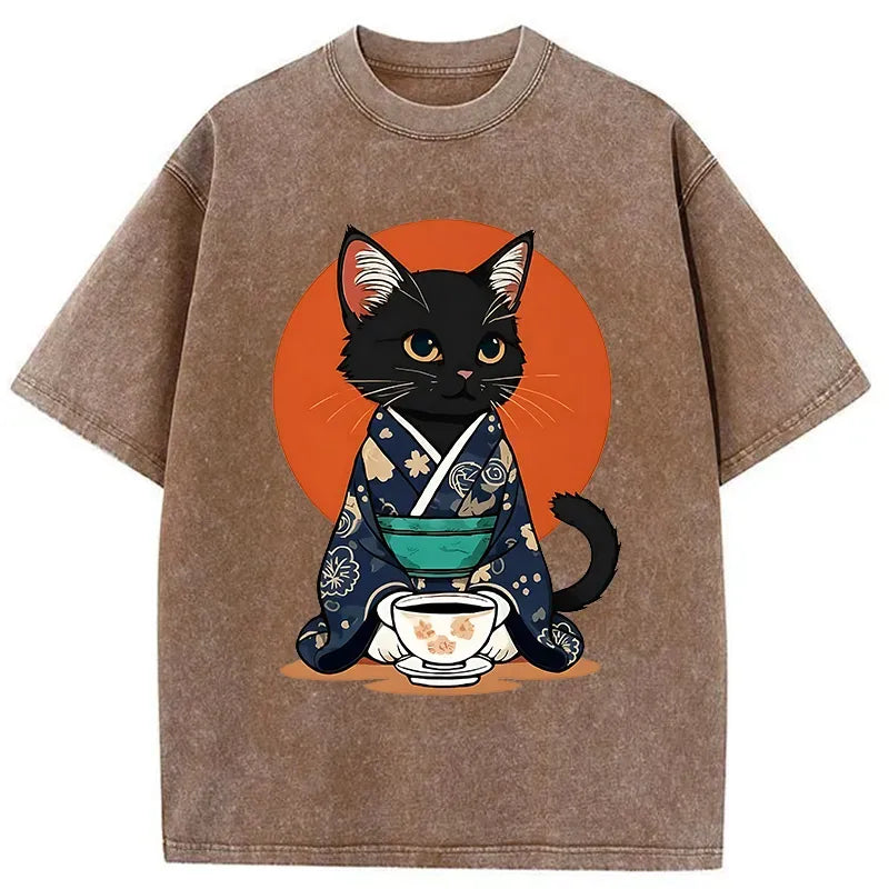 Japanese Vintage Cat T-Shirt for Streetwear