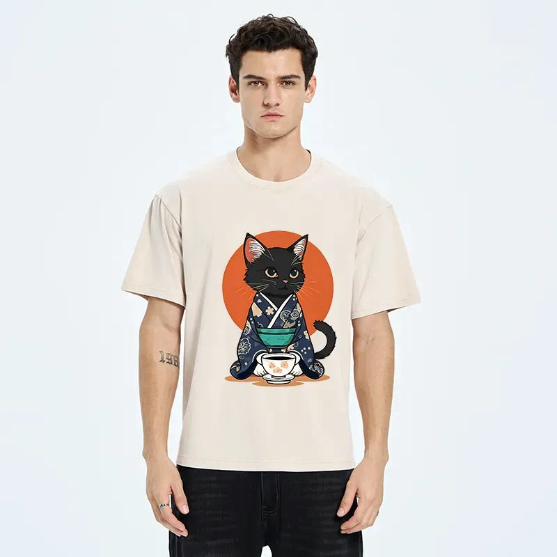 Japanese Vintage Cat T-Shirt for Streetwear