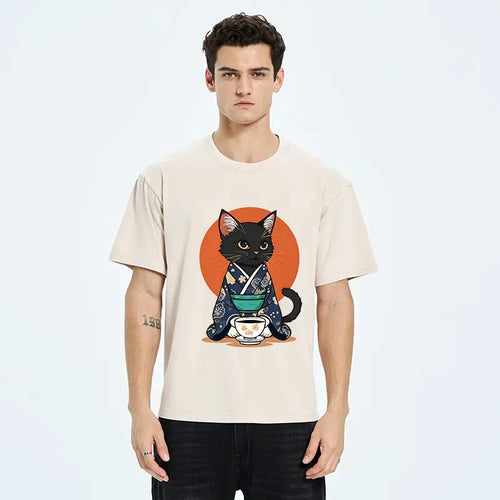 Japanese Vintage Cat T-Shirt for Streetwear