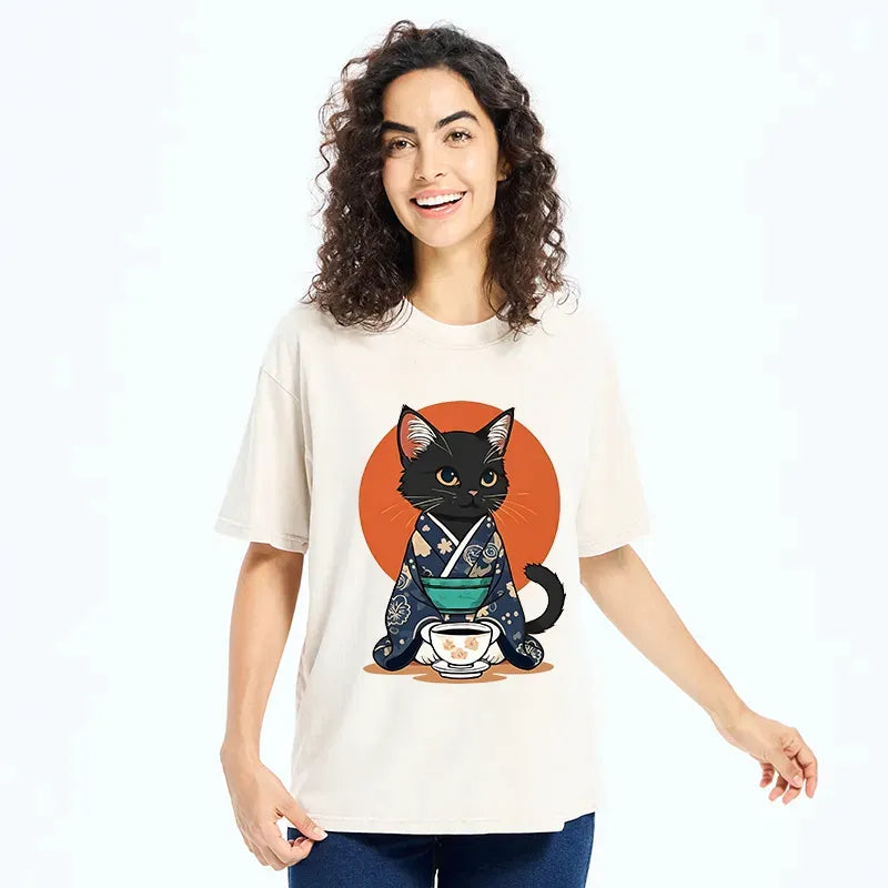 Japanese Vintage Cat T-Shirt for Streetwear