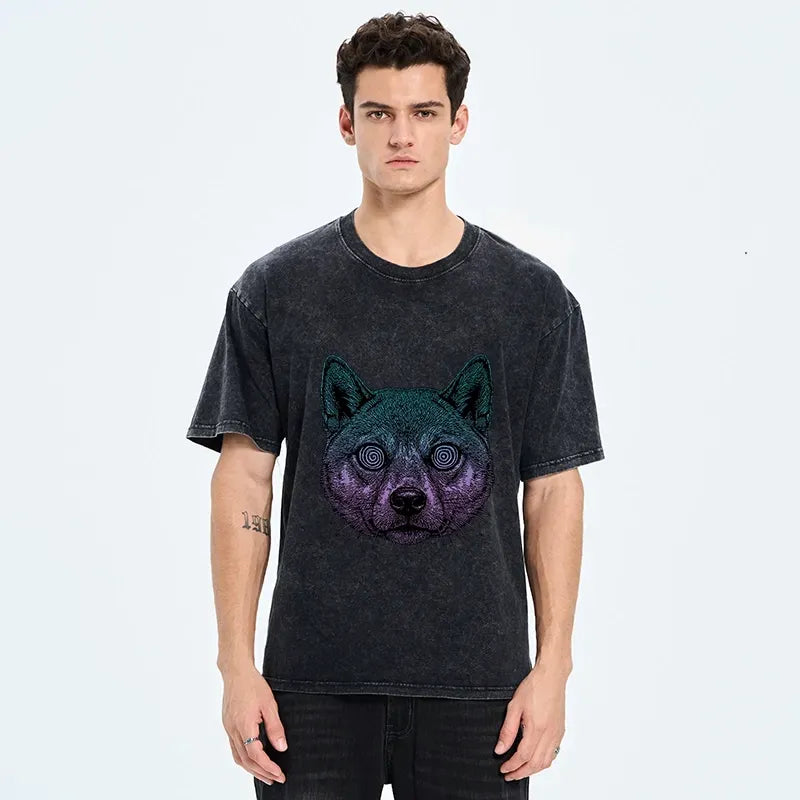 Kyoto-Lion Hypnotic Wild Wolf Washed T-Shirt