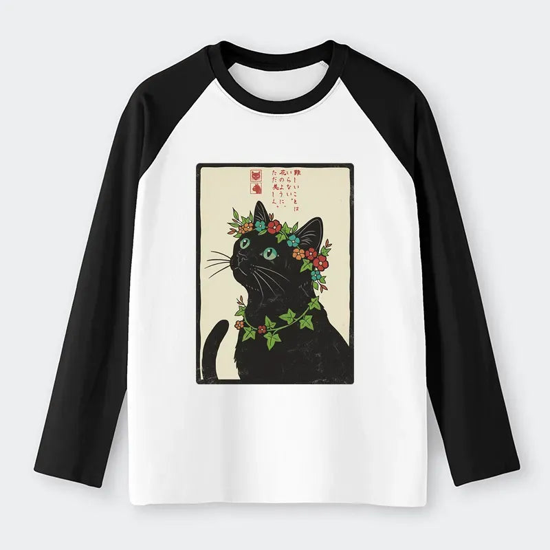 Japanese Cat Raglan T-Shirt for Summer