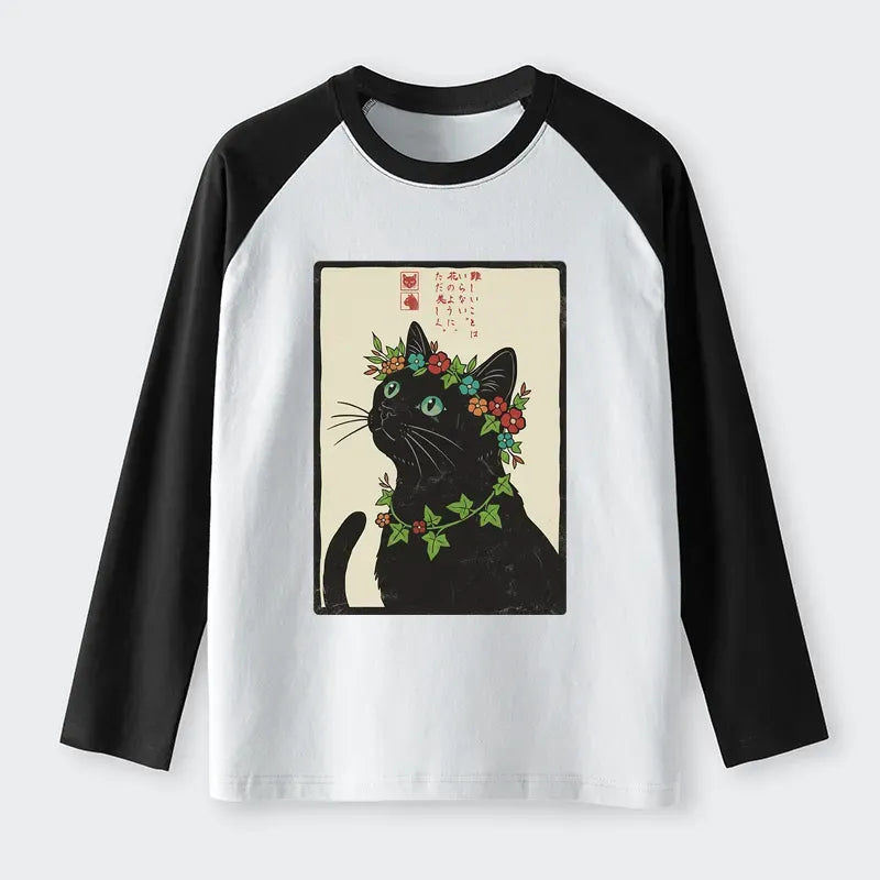 Japanese Cat Raglan T-Shirt for Summer