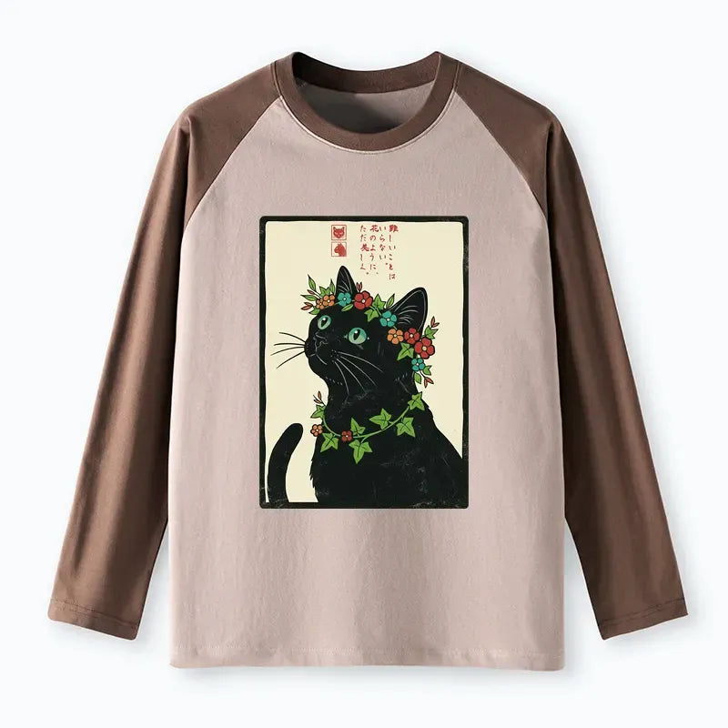 Japanese Cat Raglan T-Shirt for Summer