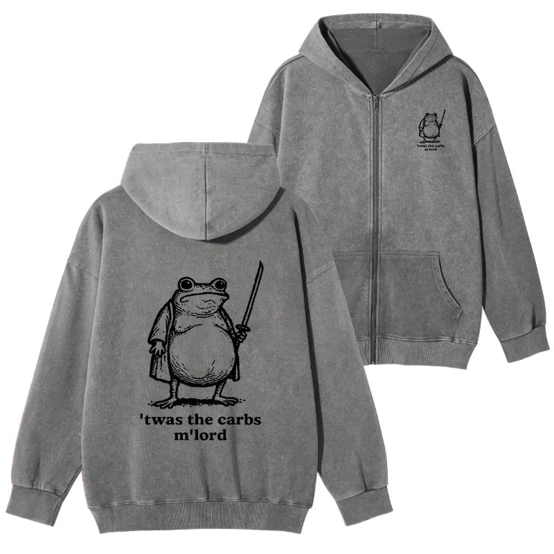 Kyoto-Lion Funny Fat Samurai Frog Washed Zip Hoodie