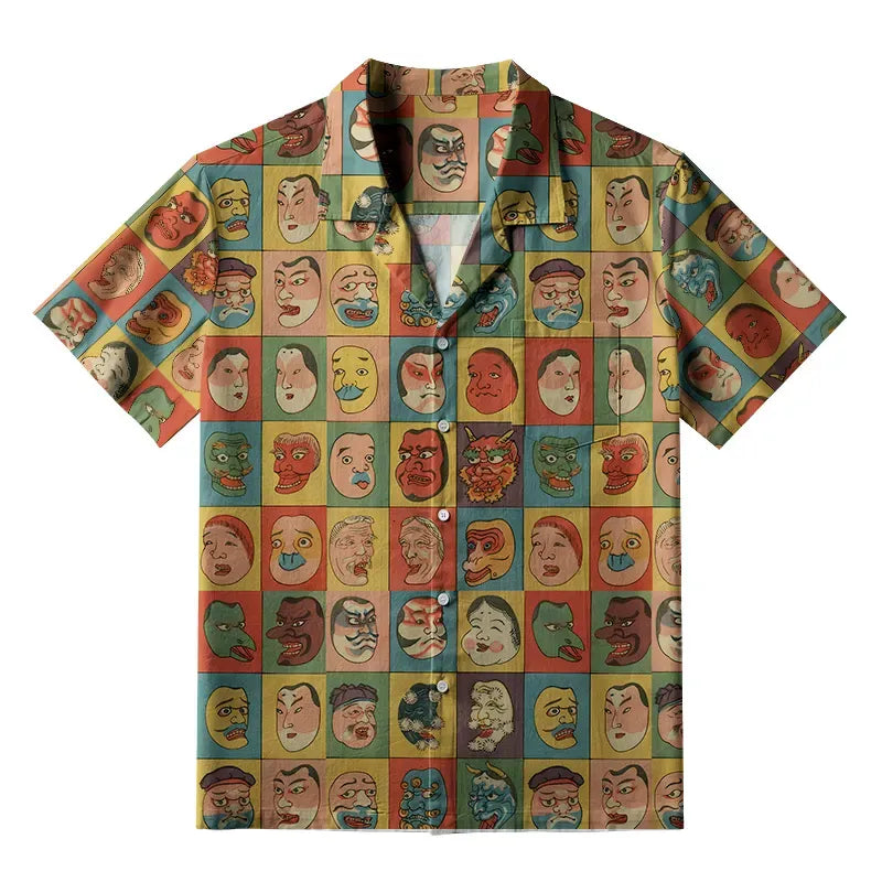 Japanese Vintage Mask Aloha Shirt for Vacation