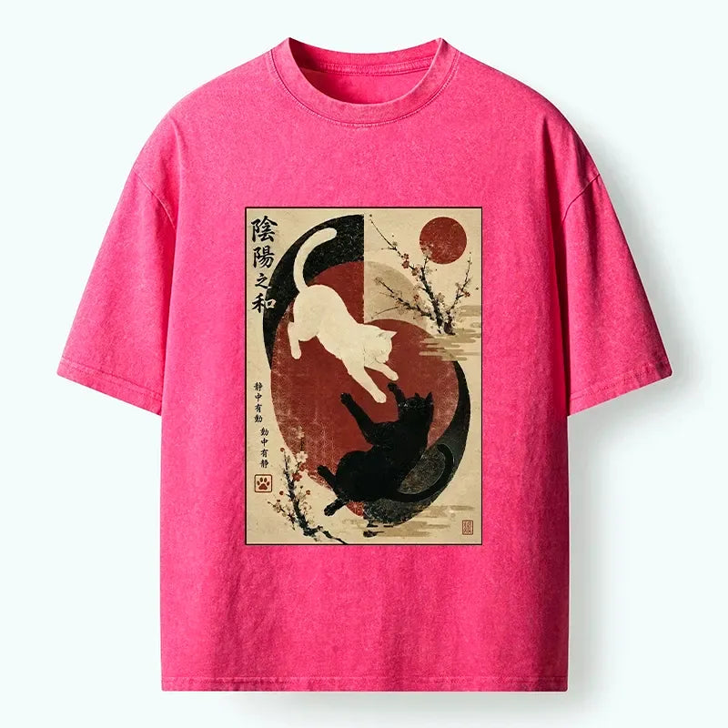 Vintage Washed Cat T-Shirt for Casual Wear