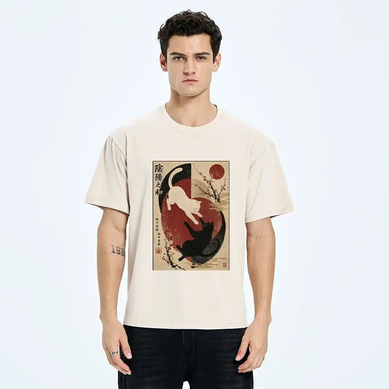 Vintage Washed Cat T-Shirt for Casual Wear