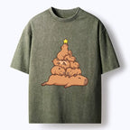 Kyoto-Lion Funny Stacked Capybara Christmas Tree Washed T-Shirt