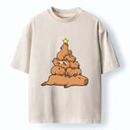 Kyoto-Lion Funny Stacked Capybara Christmas Tree Washed T-Shirt