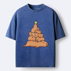 Kyoto-Lion Funny Stacked Capybara Christmas Tree Washed T-Shirt