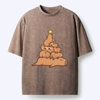 Kyoto-Lion Funny Stacked Capybara Christmas Tree Washed T-Shirt