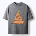 Kyoto-Lion Funny Stacked Capybara Christmas Tree Washed T-Shirt